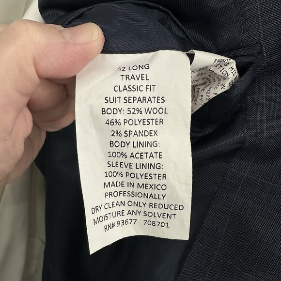 STAFFORD jacket blazer sport coat travel stretch windowpane plaid mid blue 42L - Picture 10 of 10